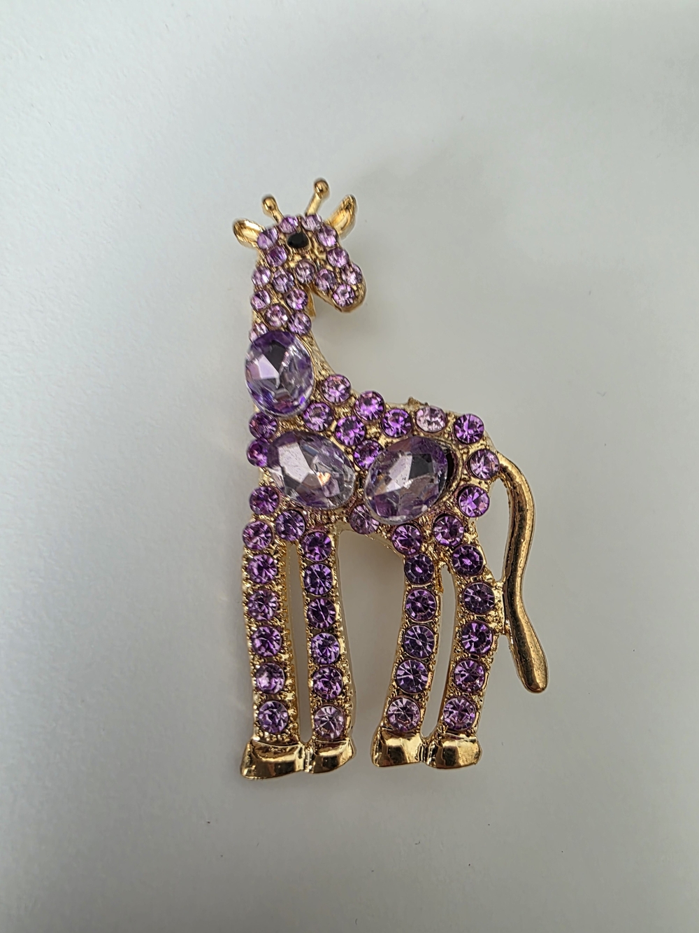 Vintage Gold Tone Purple Crystal Giraffe Brooch